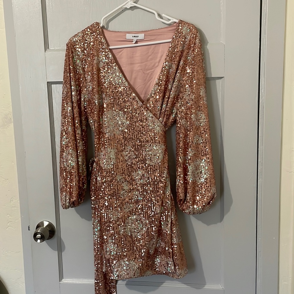 Likely pink/floral/sequin dress